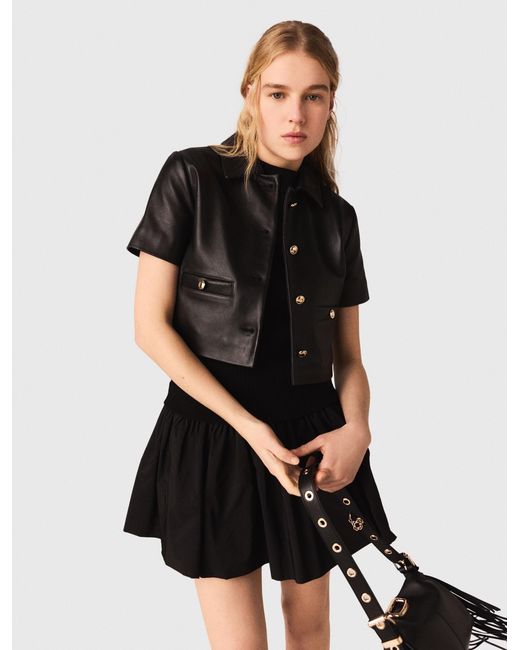 Maje Black Cropped Leather Jacket