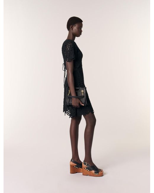 Maje Black Kurzes Gehäkeltes Kleid