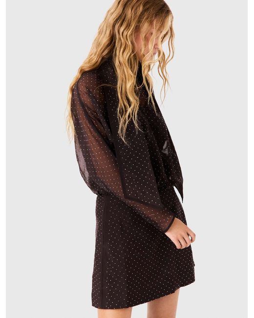 Maje Black Short Rhinestone Tie-Neck Dress