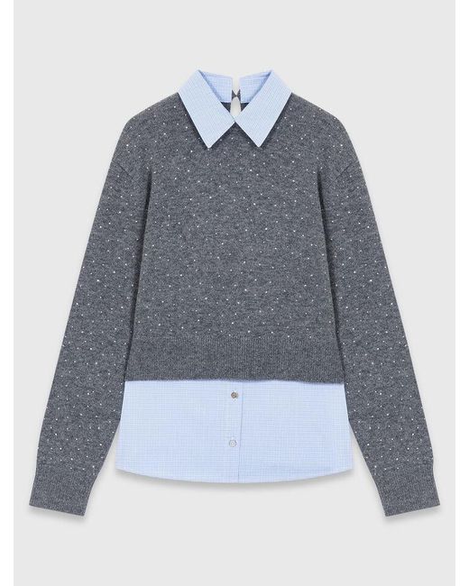 Maje Blue Removable Rhinestone Trim Jumper