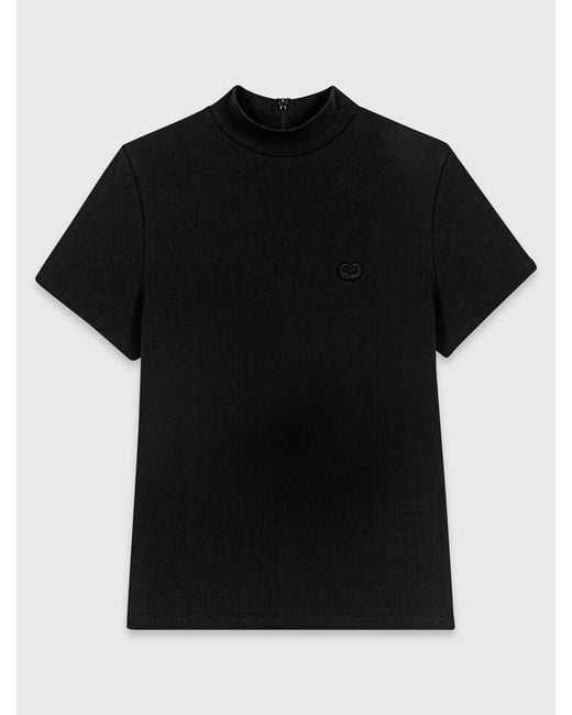 Maje Black T-Shirt With Back Zip