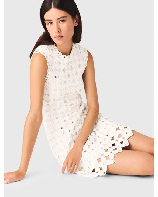 Maje White Mirrored Crochet Dress
