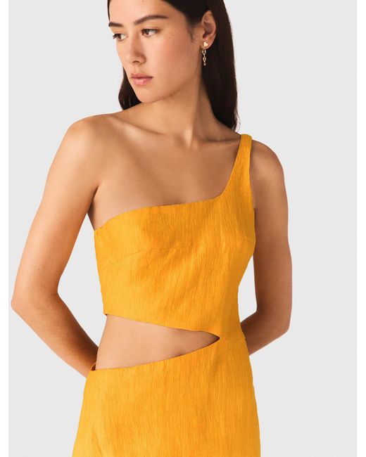 Maje Metallic Asymmetrical Linen-Blend Dress