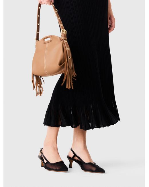 Maje White Leather And Mesh Slingbacks