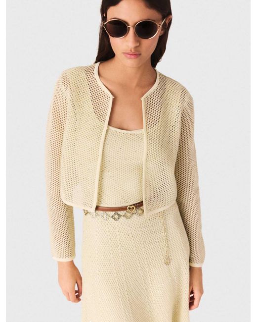 Maje Natural Rhinestone Knit Cardigan