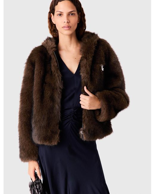 Maje Black Oversized Faux Fur Jacket