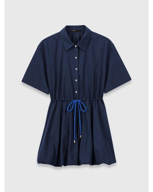 Maje Blue Short-Sleeved Cotton Bubble Dress