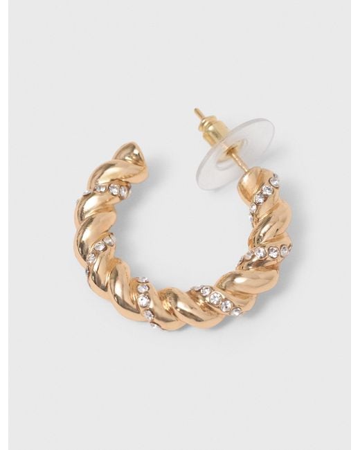 Maje White Twisted Rhinestone Hoop Earrings