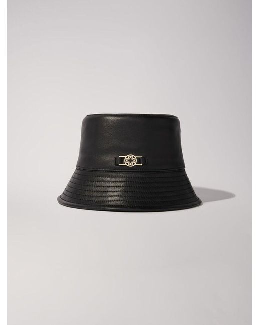 Maje Black Leather Bucket Hat