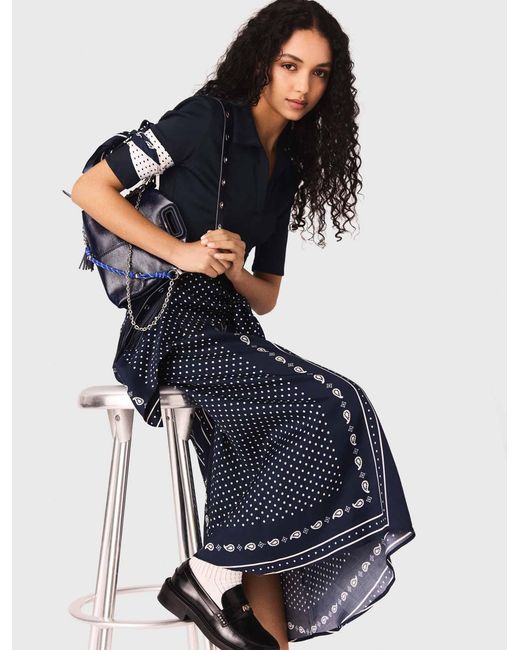 Maje Blue Patterned Mixed-Material Dress