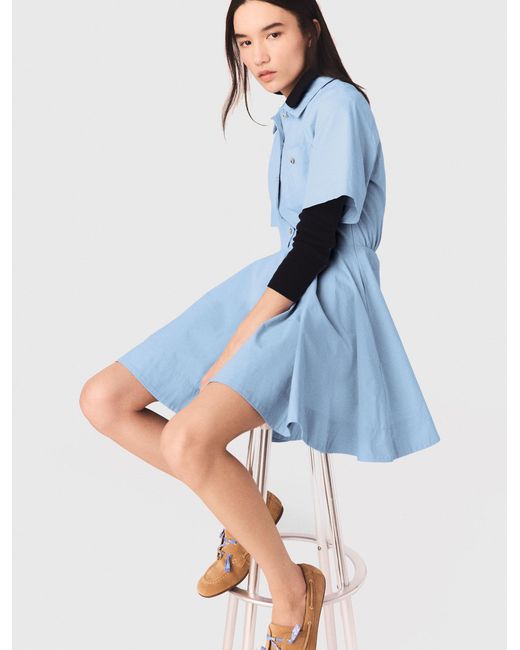 Maje Blue Flared Shirt Dress