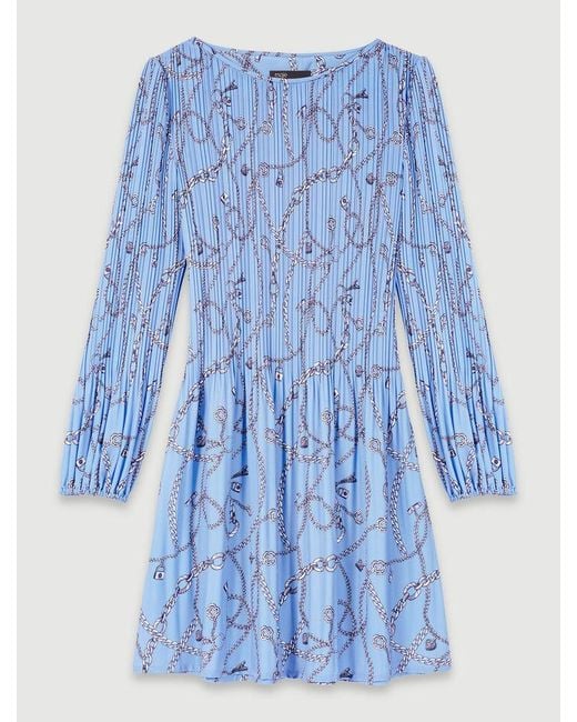 Maje Blue Patterned Pleated Dress