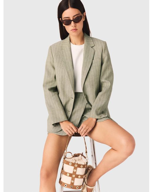 Maje Green Linen Blend Suit Jacket