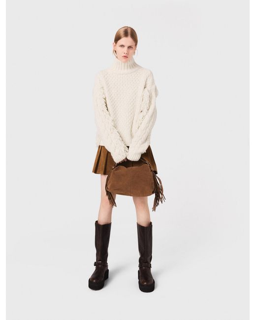 Maje White Wool-Blend Jumper With Fringes