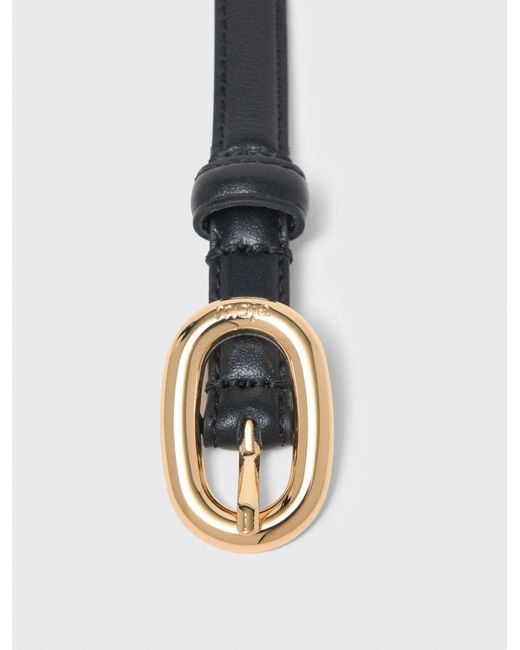 Maje White Slim Leather Oval Buckle Belt