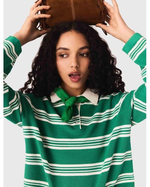 Maje Green Cropped Striped Polo Jumper