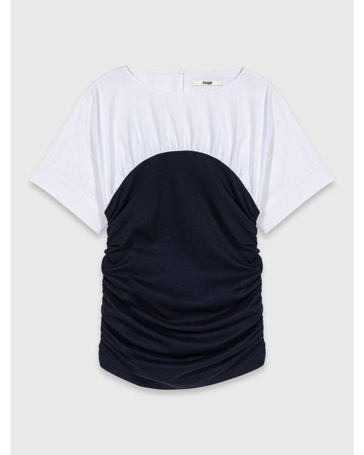 Maje Blue Pleated Jersey Top