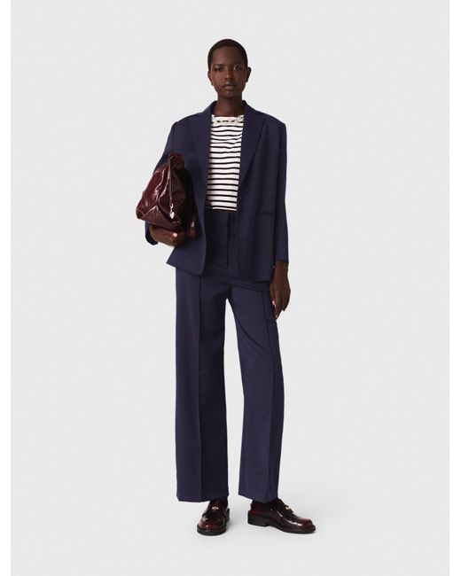 Maje Blue Suit Jacket With Pleated Back