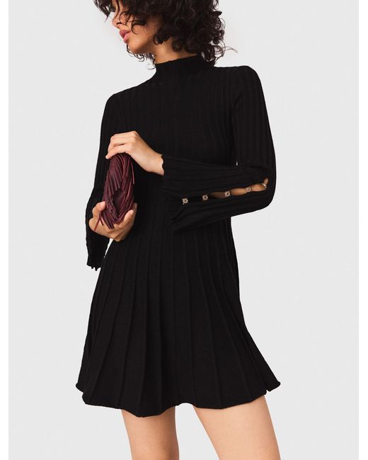 Maje Blue High-Neck Short Skater Dress