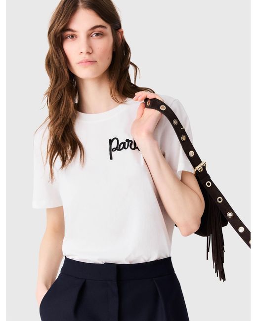 Maje Blue T-Shirt With Embroidered Paris Logo
