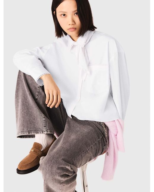 Maje White Crochet Collar Shirt