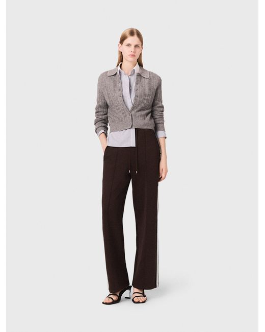 Maje White Straight-Striped Trousers