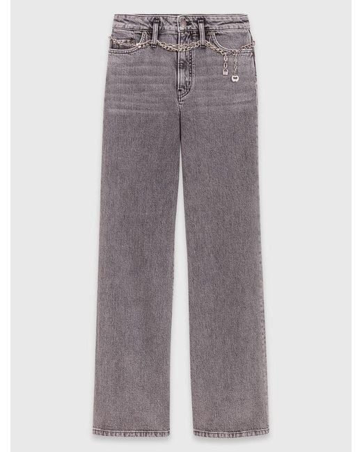 Maje White Wide-Leg Jeans With Chain-Link Belt