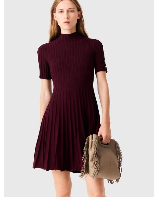 Maje Red High-Neck Short Skater Dress