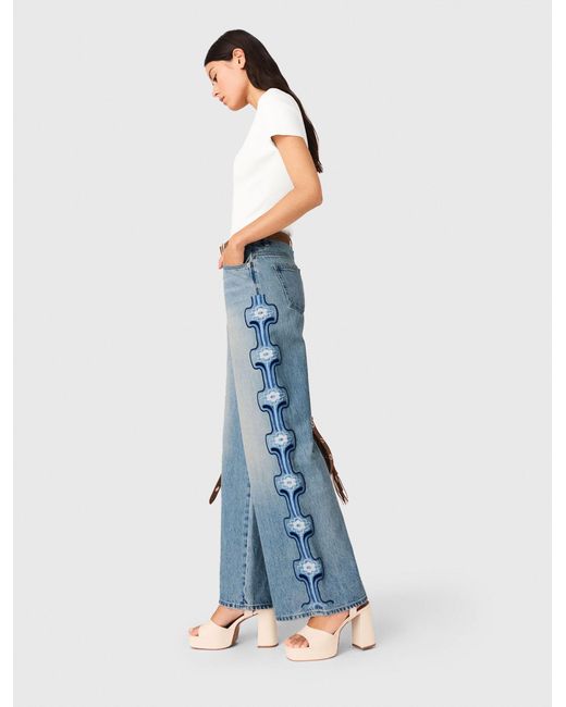 Maje Blue Floral Embroidered Wide-Leg Jeans