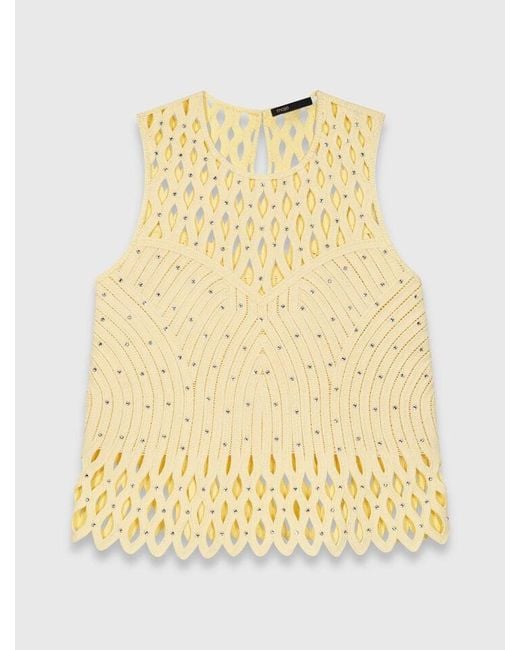 Maje Natural Crochet Rhinestone Top