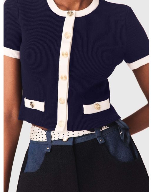 Maje Blue Contrasting Cropped Cardigan