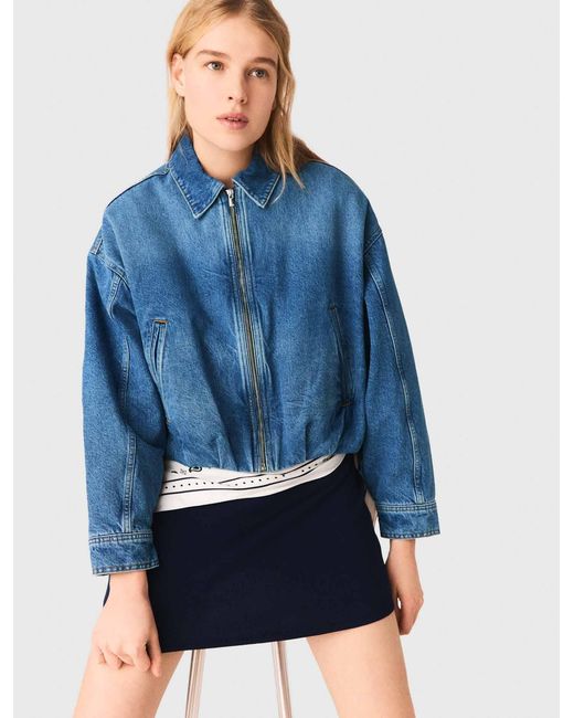 Maje Blue Denim Bomber Jacket