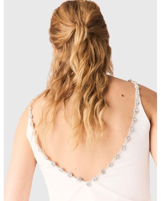 Maje White Jewelled Collar Taffeta Crop Top