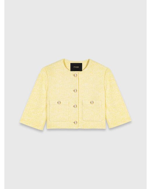 Maje Blue Short-Sleeved Tweed Jacket