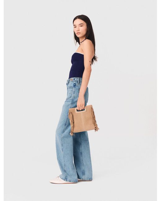 Maje Blue Contrast-Knit Bustier Top