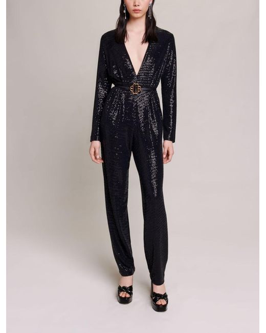 Maje Blue Jumpsuit With Sequins