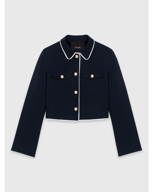 Maje Blue Short Jacket With Contrast Trim