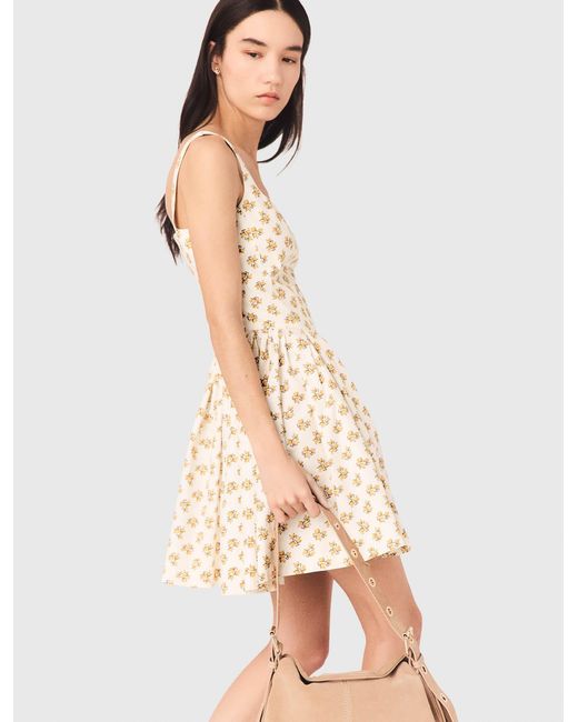 Maje Natural Short Flared Patterned Dress