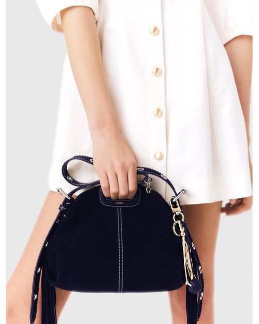 Maje White Topstitched Suede Mini Miss M Bag