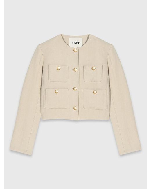 Maje Blue Short Linen Blend Jacket