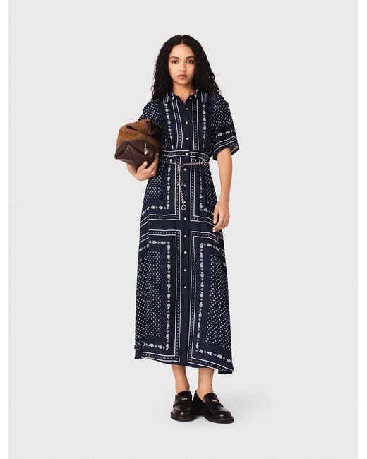 Maje Blue Flowy Patterned Maxi Dress
