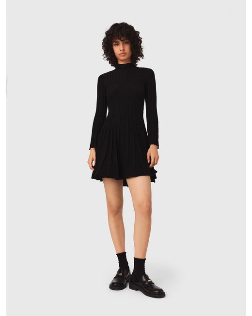 Maje Blue High-Neck Short Skater Dress