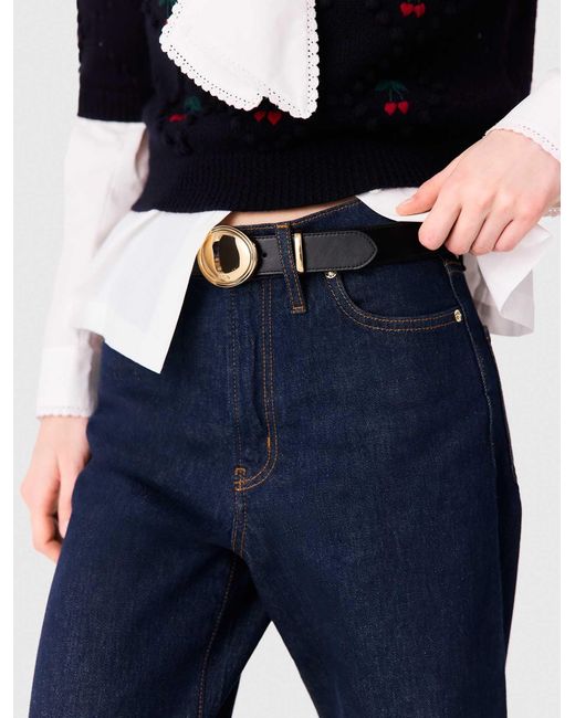 Maje White Leather Belt With Oval Buckle