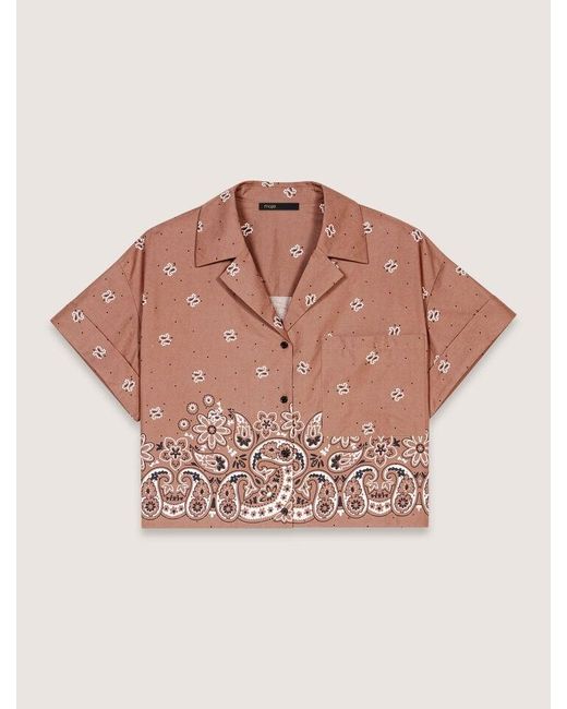 Maje Pink Kurze Gemusterte Bluse Mit Strass