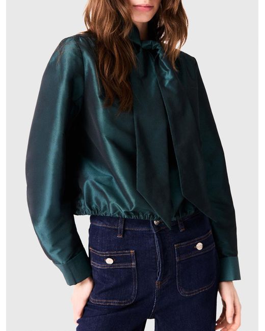 Maje Blue Satin Pussy Bow Shirt