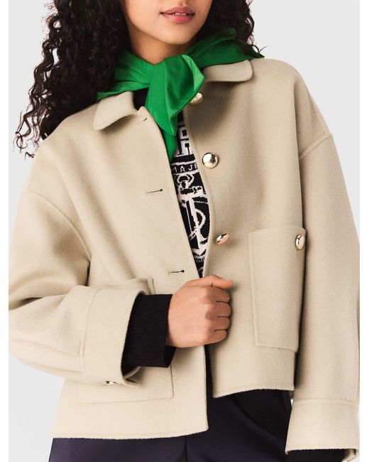 Maje White Short Pleated-Back Wool Jacket