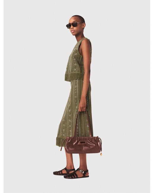 Maje Natural Knit Skirt With Rhinestone Flowers