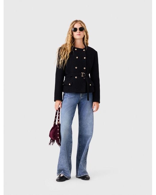 Maje Blue Mid-Length Double-Breasted Jacket
