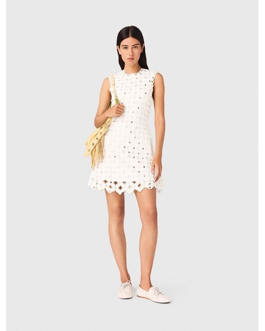 Maje White Mirrored Crochet Dress