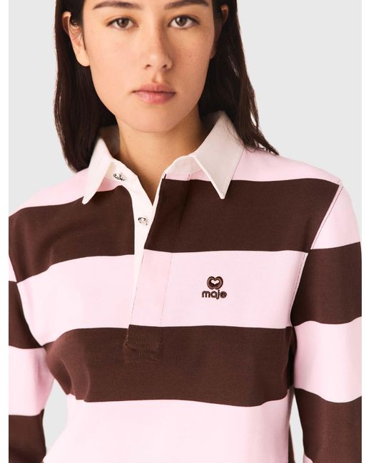 Maje White Striped Polo Sweatshirt
